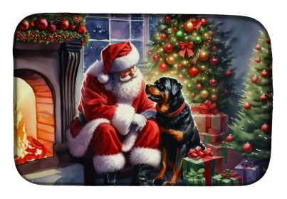 Rottweiler and Santa Claus Dish Drying Mat Absorbent Dish Drying Mat Pad for Kitchen Counter Dish Drainer Mat for Countertop, 14 x 21, Multicolor