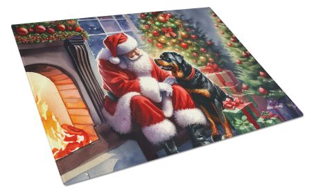 Rottweiler and Santa Claus Glass Cutting Board Decorative Tempered Glass Kitchen Cutting and Serving Board Large Size Chopping Board