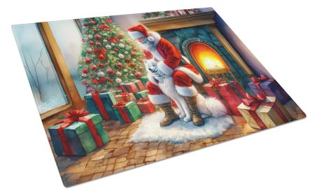 Samoyed and Santa Claus Glass Cutting Board Decorative Tempered Glass Kitchen Cutting and Serving Board Large Size Chopping Board