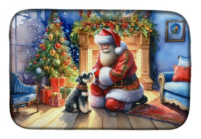 Schnauzer and Santa Claus Dish Drying Mat Absorbent Dish Drying Mat Pad for Kitchen Counter Dish Drainer Mat for Countertop, 14 x 21, Multicolor