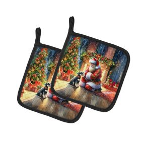 Schnauzer and Santa Claus Pair of Pot Holders Kitchen Heat Resistant Pot Holders Sets Oven Hot Pads for Cooking Baking BBQ, 7 1/2 x 7 1/2