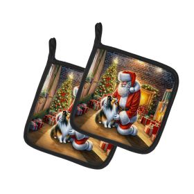 Sheltie and Santa Claus Pair of Pot Holders Kitchen Heat Resistant Pot Holders Sets Oven Hot Pads for Cooking Baking BBQ, 7 1/2 x 7 1/2