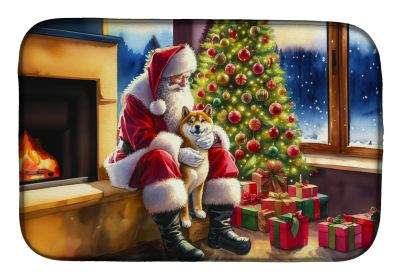 Shiba Inu and Santa Claus Dish Drying Mat Absorbent Dish Drying Mat Pad for Kitchen Counter Dish Drainer Mat for Countertop, 14 x 21, Multicolor