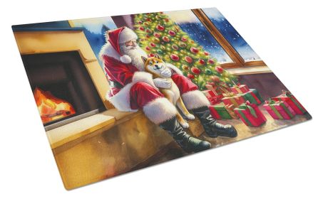 Shiba Inu and Santa Claus Glass Cutting Board Decorative Tempered Glass Kitchen Cutting and Serving Board Large Size Chopping Board