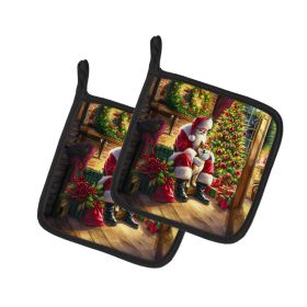 Shiba Inu and Santa Claus Pair of Pot Holders Kitchen Heat Resistant Pot Holders Sets Oven Hot Pads for Cooking Baking BBQ, 7 1/2 x 7 1/2