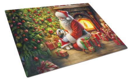 Shih Tzu and Santa Claus Glass Cutting Board Decorative Tempered Glass Kitchen Cutting and Serving Board Large Size Chopping Board