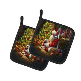 Shih Tzu and Santa Claus Pair of Pot Holders Kitchen Heat Resistant Pot Holders Sets Oven Hot Pads for Cooking Baking BBQ, 7 1/2 x 7 1/2