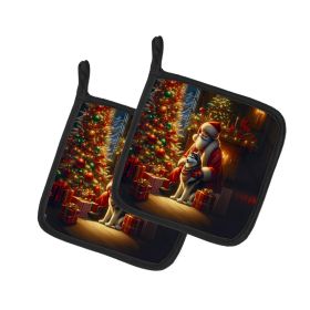 Siberian Husky and Santa Claus Pair of Pot Holders Kitchen Heat Resistant Pot Holders Sets Oven Hot Pads for Cooking Baking BBQ, 7 1/2 x 7 1/2