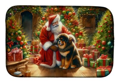 Tibetan Mastiff and Santa Claus Dish Drying Mat Absorbent Dish Drying Mat Pad for Kitchen Counter Dish Drainer Mat for Countertop, 14 x 21, Multicolor