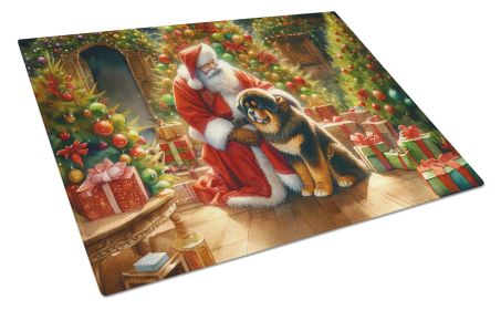 Tibetan Mastiff and Santa Claus Glass Cutting Board Decorative Tempered Glass Kitchen Cutting and Serving Board Large Size Chopping Board