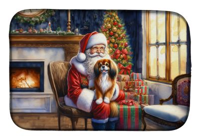 Tibetan Spaniel and Santa Claus Dish Drying Mat Absorbent Dish Drying Mat Pad for Kitchen Counter Dish Drainer Mat for Countertop, 14 x 21, Multicolor