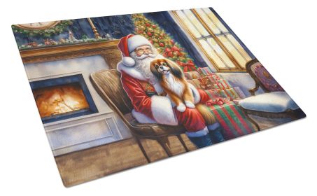 Tibetan Spaniel and Santa Claus Glass Cutting Board Decorative Tempered Glass Kitchen Cutting and Serving Board Large Size Chopping Board