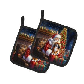 Tibetan Spaniel and Santa Claus Pair of Pot Holders Kitchen Heat Resistant Pot Holders Sets Oven Hot Pads for Cooking Baking BBQ, 7 1/2 x 7 1/2