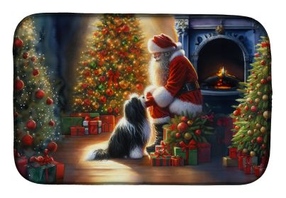 Tibetan Terrier and Santa Claus Dish Drying Mat Absorbent Dish Drying Mat Pad for Kitchen Counter Dish Drainer Mat for Countertop, 14 x 21, Multicolor