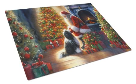 Tibetan Terrier and Santa Claus Glass Cutting Board Decorative Tempered Glass Kitchen Cutting and Serving Board Large Size Chopping Board