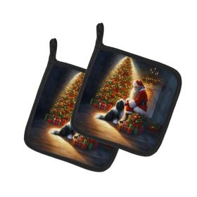 Tibetan Terrier and Santa Claus Pair of Pot Holders Kitchen Heat Resistant Pot Holders Sets Oven Hot Pads for Cooking Baking BBQ, 7 1/2 x 7 1/2