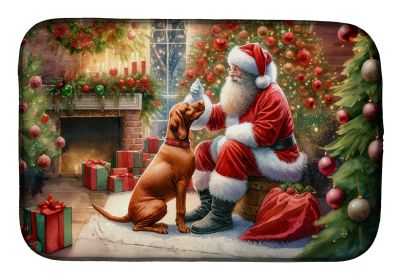 Vizsla and Santa Claus Dish Drying Mat Absorbent Dish Drying Mat Pad for Kitchen Counter Dish Drainer Mat for Countertop, 14 x 21, Multicolor
