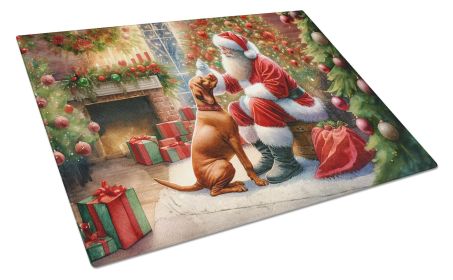 Vizsla and Santa Claus Glass Cutting Board Decorative Tempered Glass Kitchen Cutting and Serving Board Large Size Chopping Board