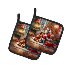 Vizsla and Santa Claus Pair of Pot Holders Kitchen Heat Resistant Pot Holders Sets Oven Hot Pads for Cooking Baking BBQ, 7 1/2 x 7 1/2