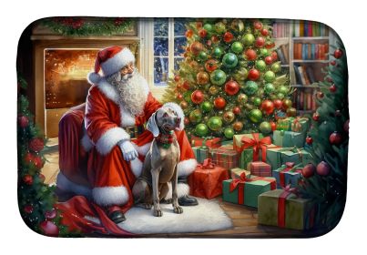 Weimaraner and Santa Claus Dish Drying Mat Absorbent Dish Drying Mat Pad for Kitchen Counter Dish Drainer Mat for Countertop, 14 x 21, Multicolor