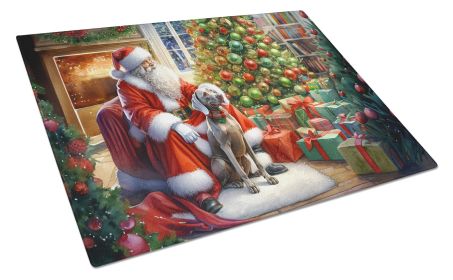 Weimaraner and Santa Claus Glass Cutting Board Decorative Tempered Glass Kitchen Cutting and Serving Board Large Size Chopping Board