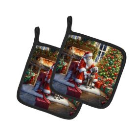 Weimaraner and Santa Claus Pair of Pot Holders Kitchen Heat Resistant Pot Holders Sets Oven Hot Pads for Cooking Baking BBQ, 7 1/2 x 7 1/2