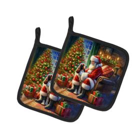 Welsh Springer Spaniel and Santa Claus Pair of Pot Holders Kitchen Heat Resistant Pot Holders Sets Oven Hot Pads for Cooking Baking BBQ, 7 1/2 x 7 1/2