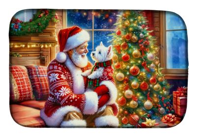 Westie and Santa Claus Dish Drying Mat Absorbent Dish Drying Mat Pad for Kitchen Counter Dish Drainer Mat for Countertop, 14 x 21, Multicolor