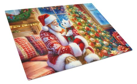 Westie and Santa Claus Glass Cutting Board Decorative Tempered Glass Kitchen Cutting and Serving Board Large Size Chopping Board
