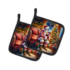 Westie and Santa Claus Pair of Pot Holders Kitchen Heat Resistant Pot Holders Sets Oven Hot Pads for Cooking Baking BBQ, 7 1/2 x 7 1/2