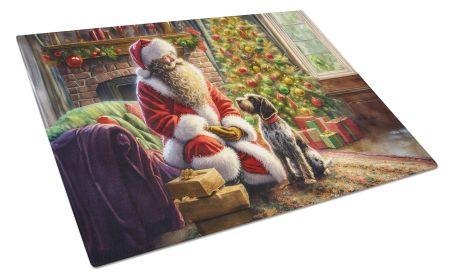 Wirehaired Pointing Griffon and Santa Claus Glass Cutting Board Decorative Tempered Glass Kitchen Cutting and Serving Board Large Size Chopping Board