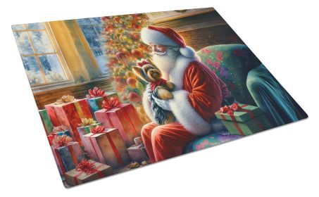 Yorkshire Terrier Yorkie and Santa Claus Glass Cutting Board Decorative Tempered Glass Kitchen Cutting and Serving Board Large Size Chopping Board