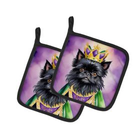 Affenpinscher King of Mardi Gras Pair of Pot Holders Kitchen Heat Resistant Pot Holders Sets Oven Hot Pads for Cooking Baking BBQ, 7 1/2 x 7 1/2