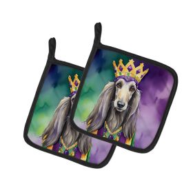 Afghan Hound King of Mardi Gras Pair of Pot Holders Kitchen Heat Resistant Pot Holders Sets Oven Hot Pads for Cooking Baking BBQ, 7 1/2 x 7 1/2