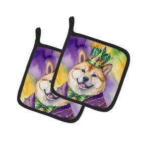 Akita King of Mardi Gras Pair of Pot Holders Kitchen Heat Resistant Pot Holders Sets Oven Hot Pads for Cooking Baking BBQ, 7 1/2 x 7 1/2