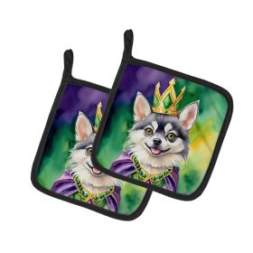 Alaskan Klee Kai King of Mardi Gras Pair of Pot Holders Kitchen Heat Resistant Pot Holders Sets Oven Hot Pads for Cooking Baking BBQ, 7 1/2 x 7 1/2