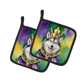 Alaskan Malamute King of Mardi Gras Pair of Pot Holders Kitchen Heat Resistant Pot Holders Sets Oven Hot Pads for Cooking Baking BBQ, 7 1/2 x 7 1/2