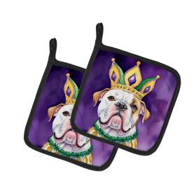 American Bulldog King of Mardi Gras Pair of Pot Holders Kitchen Heat Resistant Pot Holders Sets Oven Hot Pads for Cooking Baking BBQ, 7 1/2 x 7 1/2