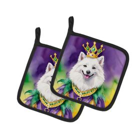 American Eskimo King of Mardi Gras Pair of Pot Holders Kitchen Heat Resistant Pot Holders Sets Oven Hot Pads for Cooking Baking BBQ, 7 1/2 x 7 1/2