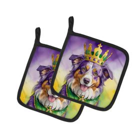 Australian Shepherd King of Mardi Gras Pair of Pot Holders Kitchen Heat Resistant Pot Holders Sets Oven Hot Pads for Cooking Baking BBQ, 7 1/2 x 7 1/2