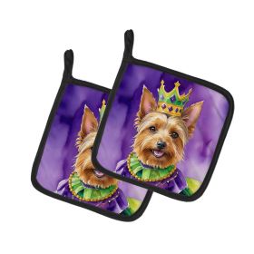 Australian Terrier King of Mardi Gras Pair of Pot Holders Kitchen Heat Resistant Pot Holders Sets Oven Hot Pads for Cooking Baking BBQ, 7 1/2 x 7 1/2