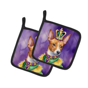 Basenji King of Mardi Gras Pair of Pot Holders Kitchen Heat Resistant Pot Holders Sets Oven Hot Pads for Cooking Baking BBQ, 7 1/2 x 7 1/2
