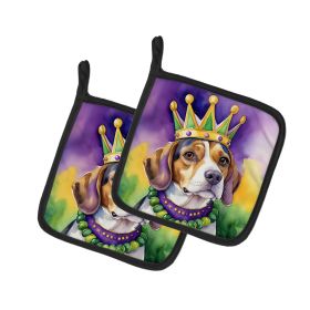 Beagle King of Mardi Gras Pair of Pot Holders Kitchen Heat Resistant Pot Holders Sets Oven Hot Pads for Cooking Baking BBQ, 7 1/2 x 7 1/2