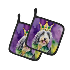 Bearded Collie King of Mardi Gras Pair of Pot Holders Kitchen Heat Resistant Pot Holders Sets Oven Hot Pads for Cooking Baking BBQ, 7 1/2 x 7 1/2