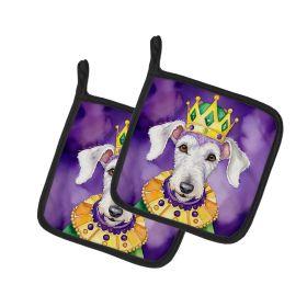 Bedlington Terrier King of Mardi Gras Pair of Pot Holders Kitchen Heat Resistant Pot Holders Sets Oven Hot Pads for Cooking Baking BBQ, 7 1/2 x 7 1/2