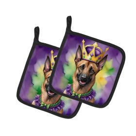 Belgian Malinois King of Mardi Gras Pair of Pot Holders Kitchen Heat Resistant Pot Holders Sets Oven Hot Pads for Cooking Baking BBQ, 7 1/2 x 7 1/2