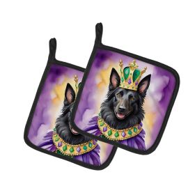 Belgian Sheepdog King of Mardi Gras Pair of Pot Holders Kitchen Heat Resistant Pot Holders Sets Oven Hot Pads for Cooking Baking BBQ, 7 1/2 x 7 1/2