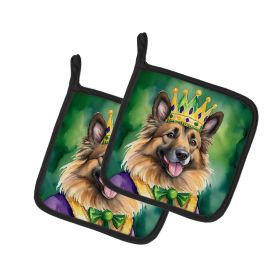 Belgian Tervuren King of Mardi Gras Pair of Pot Holders Kitchen Heat Resistant Pot Holders Sets Oven Hot Pads for Cooking Baking BBQ, 7 1/2 x 7 1/2