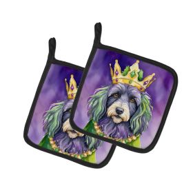 Bergamasco Sheepdog King of Mardi Gras Pair of Pot Holders Kitchen Heat Resistant Pot Holders Sets Oven Hot Pads for Cooking Baking BBQ, 7 1/2 x 7 1/2