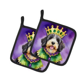 Bernedoodle King of Mardi Gras Pair of Pot Holders Kitchen Heat Resistant Pot Holders Sets Oven Hot Pads for Cooking Baking BBQ, 7 1/2 x 7 1/2